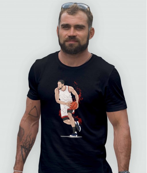 Мъжка тениска с щампа Спортни Илюстрации Dribbling basketball player - TShirtArtShop.com